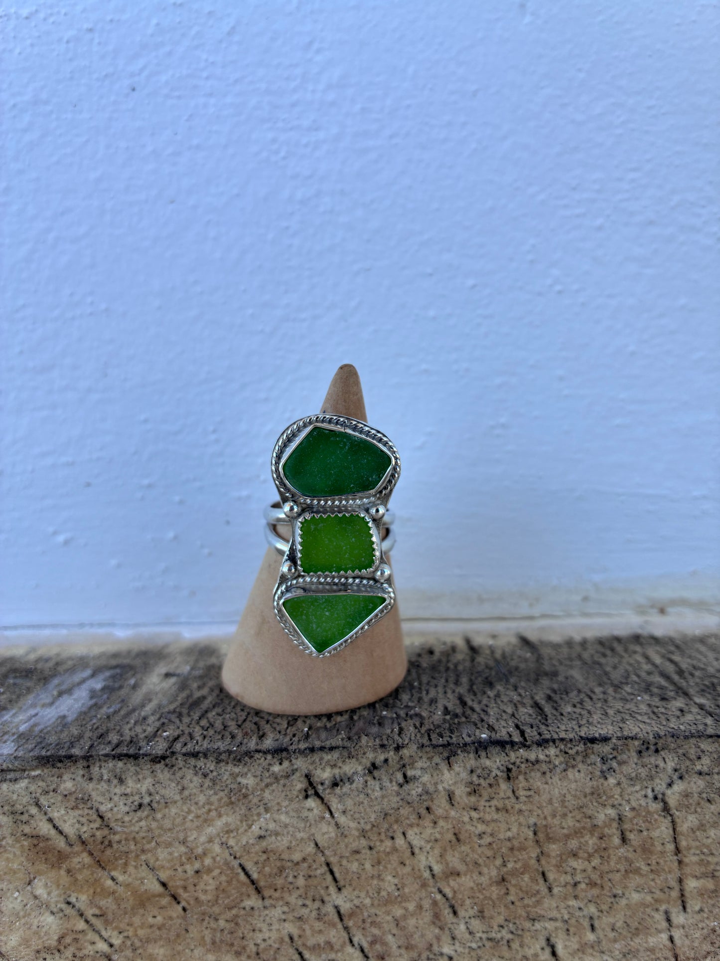 Mendocino Green Sea Glass Ring – Sterling Silver – Size 7