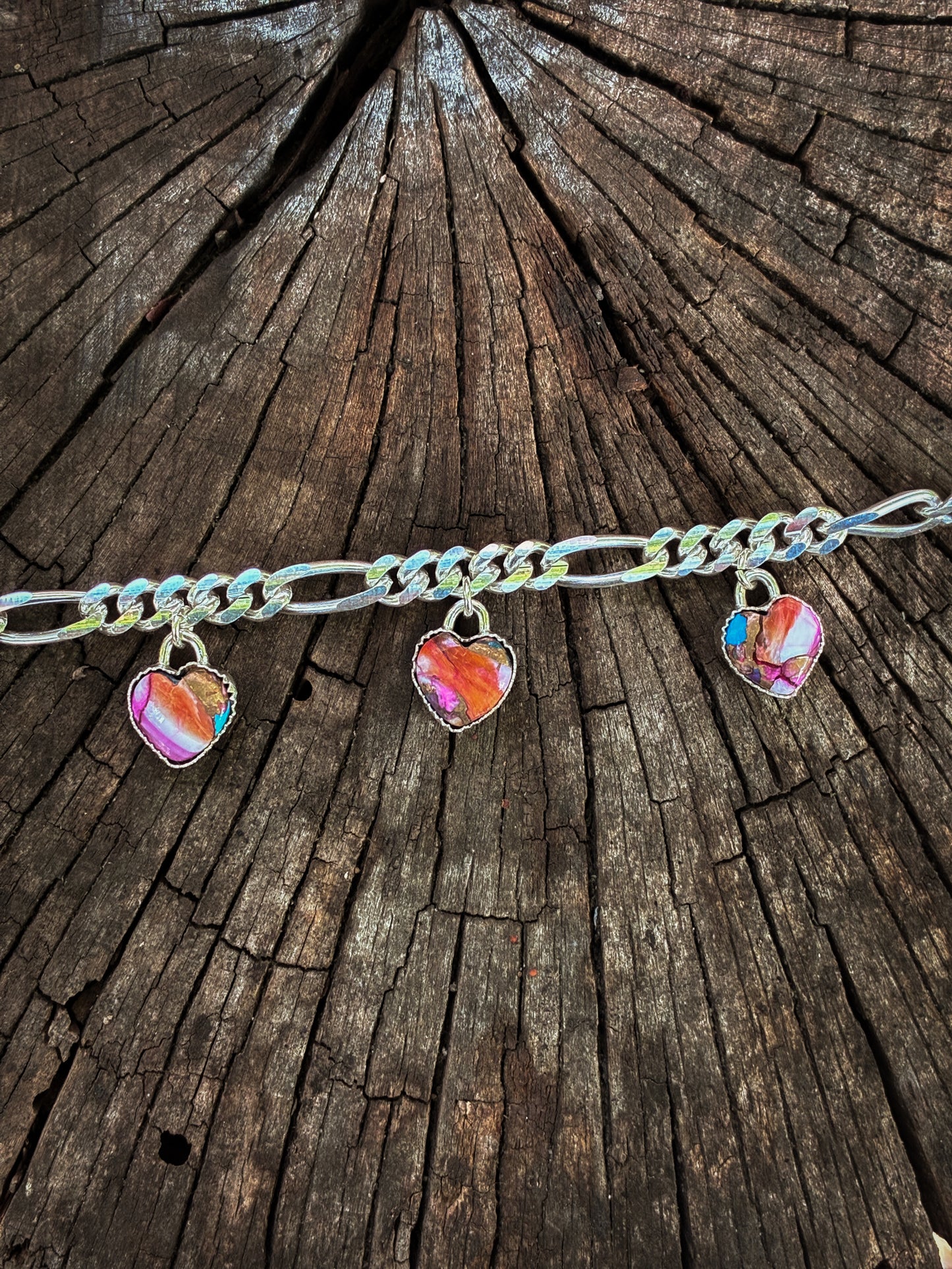 Pink Oyster Shell Triple Heart Charm Necklace – Sterling Silver