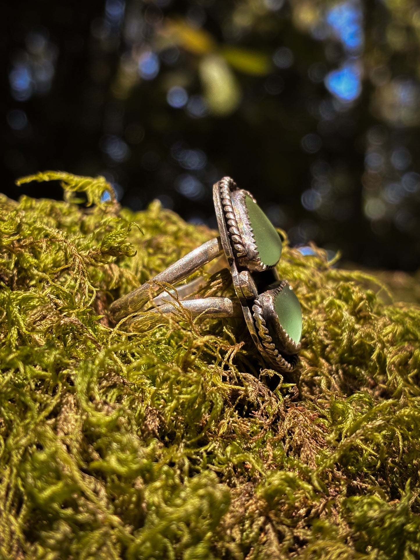 Verdant Sea Glass Ring - Size 7.25