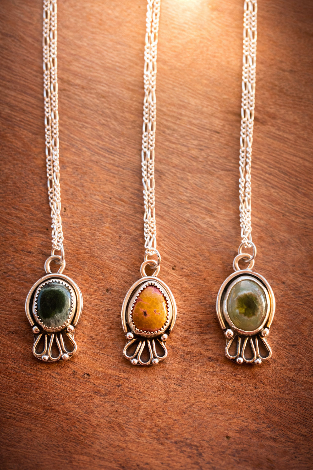 Sterling Silver Ocean Jasper Pendant Necklace – Handmade Artisan Jewelry