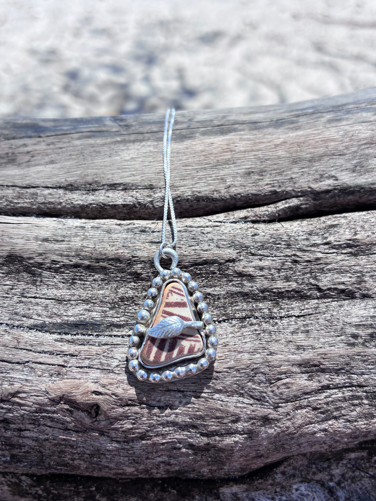 Mendocino Pottery Shard Pendant Necklace – Sterling Silver Handmade