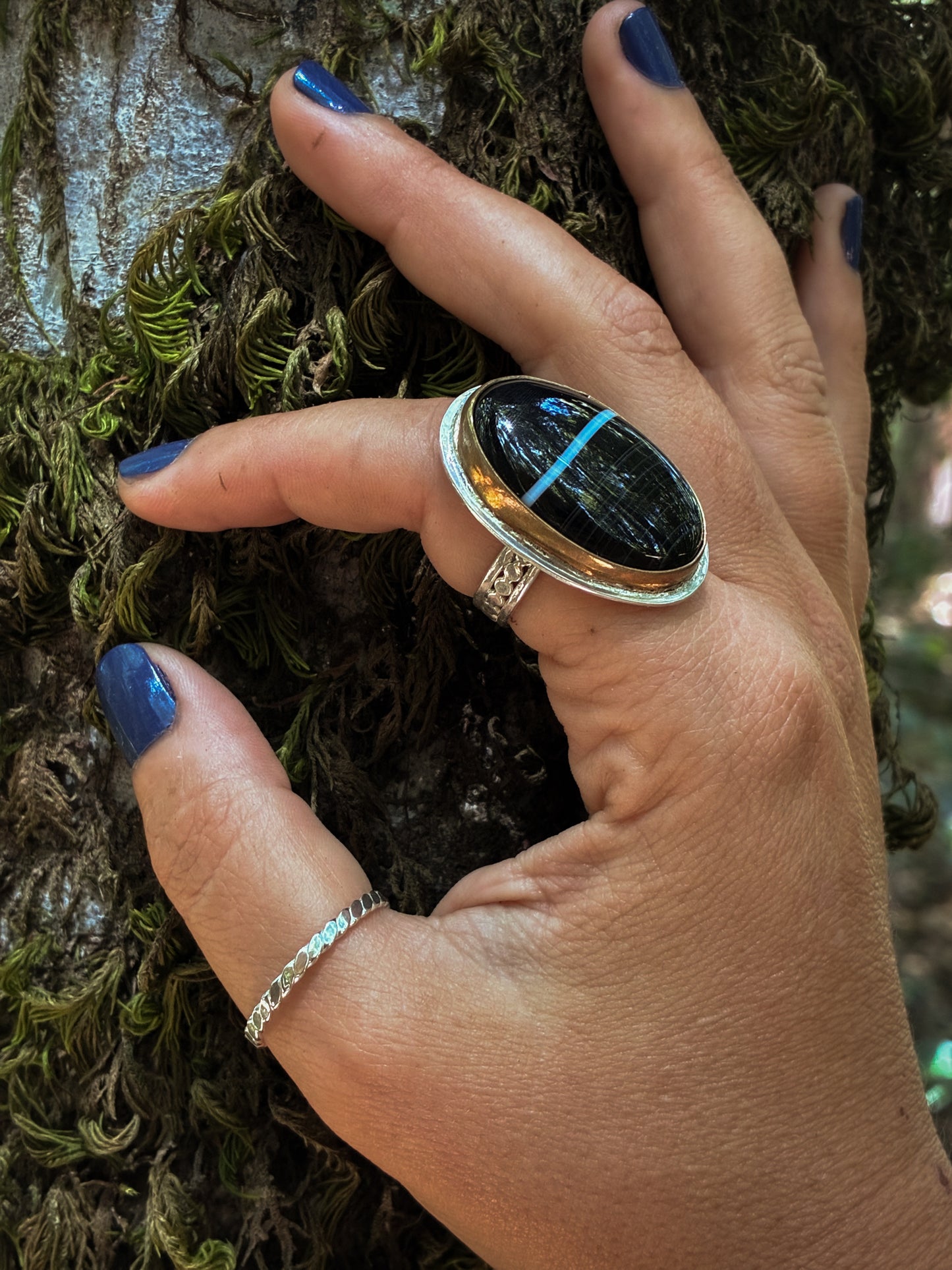 Black Banded Agate Lightning Ring - Size 8.5