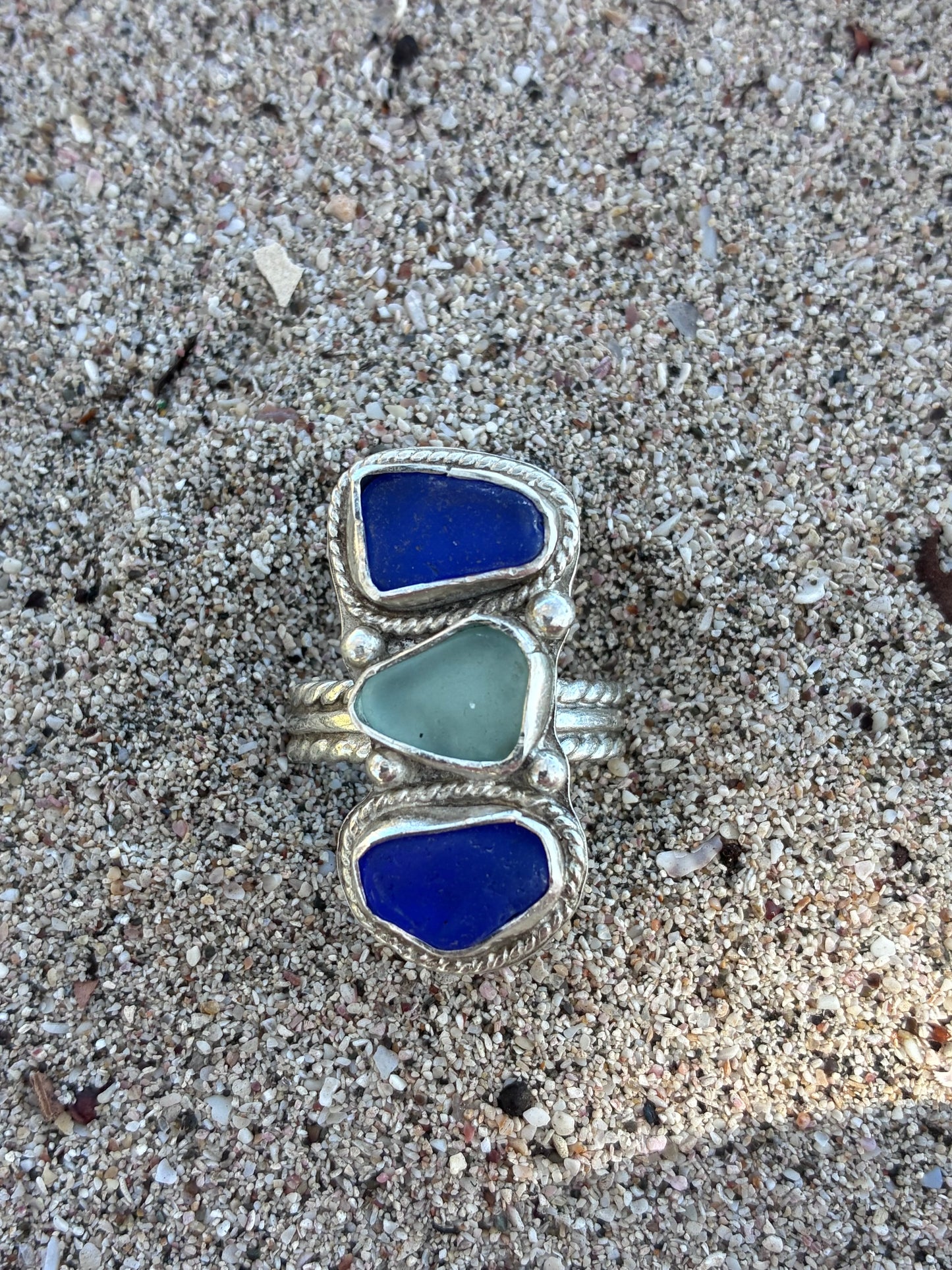 Mendocino Blue Sea Glass Ring – Sterling Silver – Size 8.25