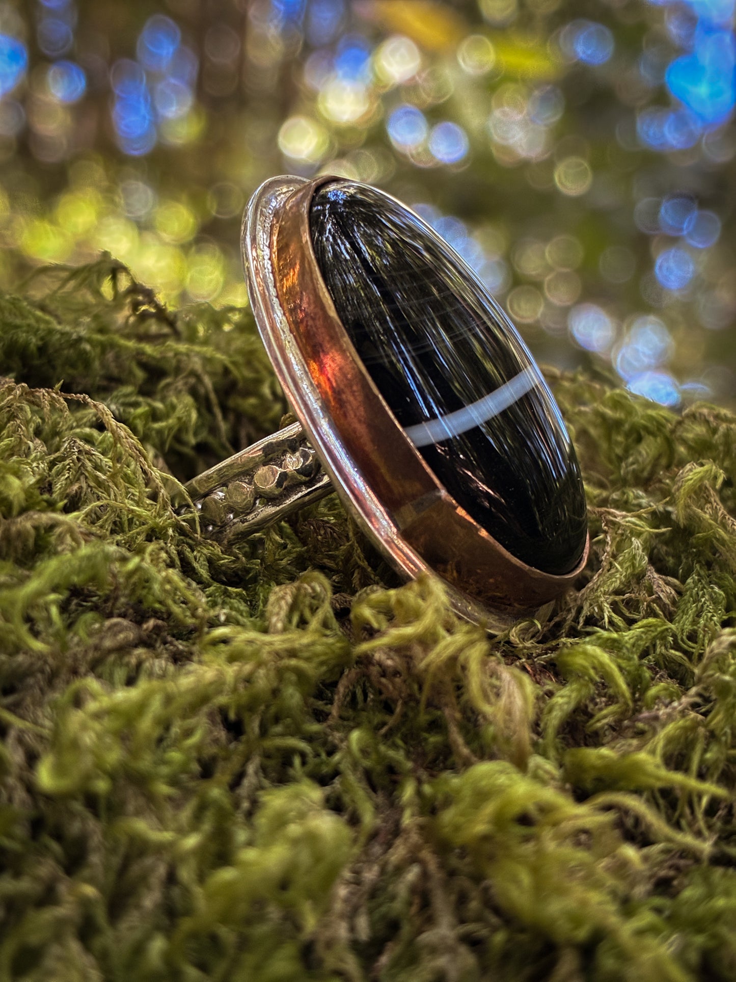 Black Banded Agate Lightning Ring - Size 8.5