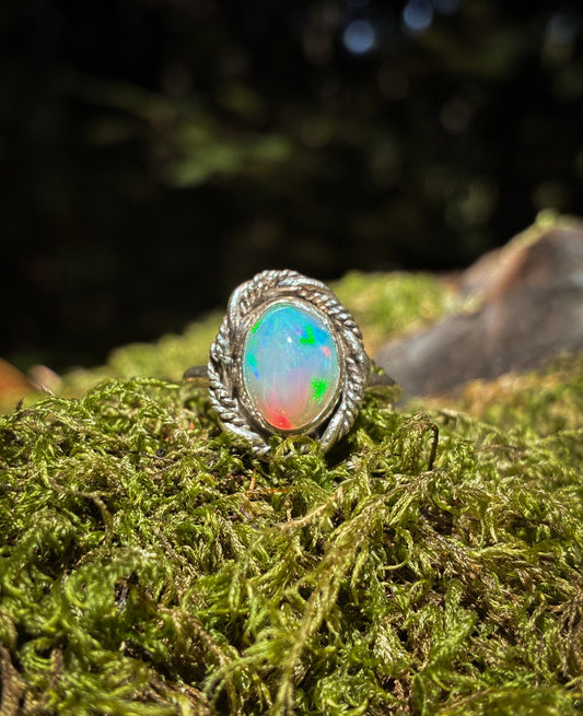 Ethiopian Opal Sterling Silver Ring - Size 9.25