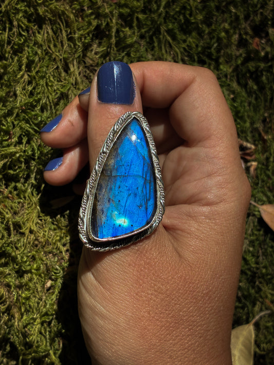 Electric Teardrop Labradorite Ring - Size 9.75