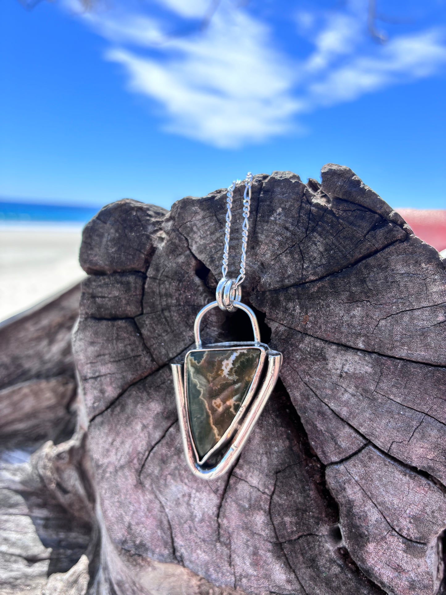 Sterling Silver Ocean Jasper Pendant Necklace – Handmade Statement Jewelry