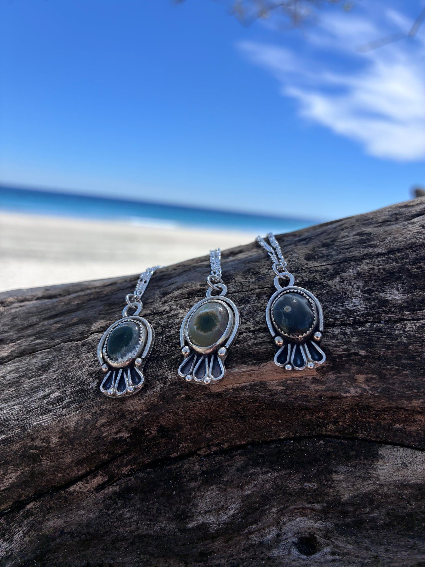 Sterling Silver Ocean Jasper Pendant Necklace – Handmade Artisan Jewelry