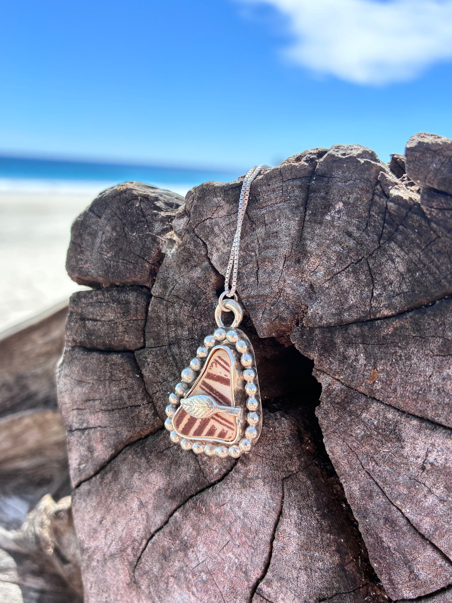 Mendocino Pottery Shard Pendant Necklace – Sterling Silver Handmade