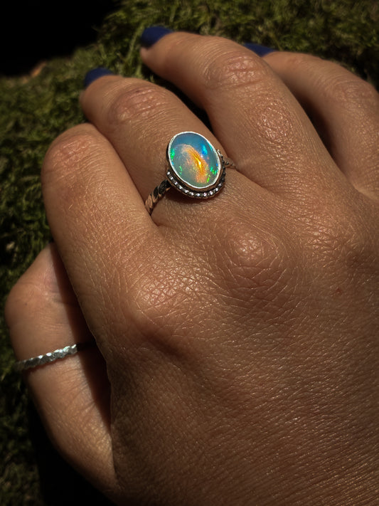 Oval Ethiopian Opal Ring - Size 8.5