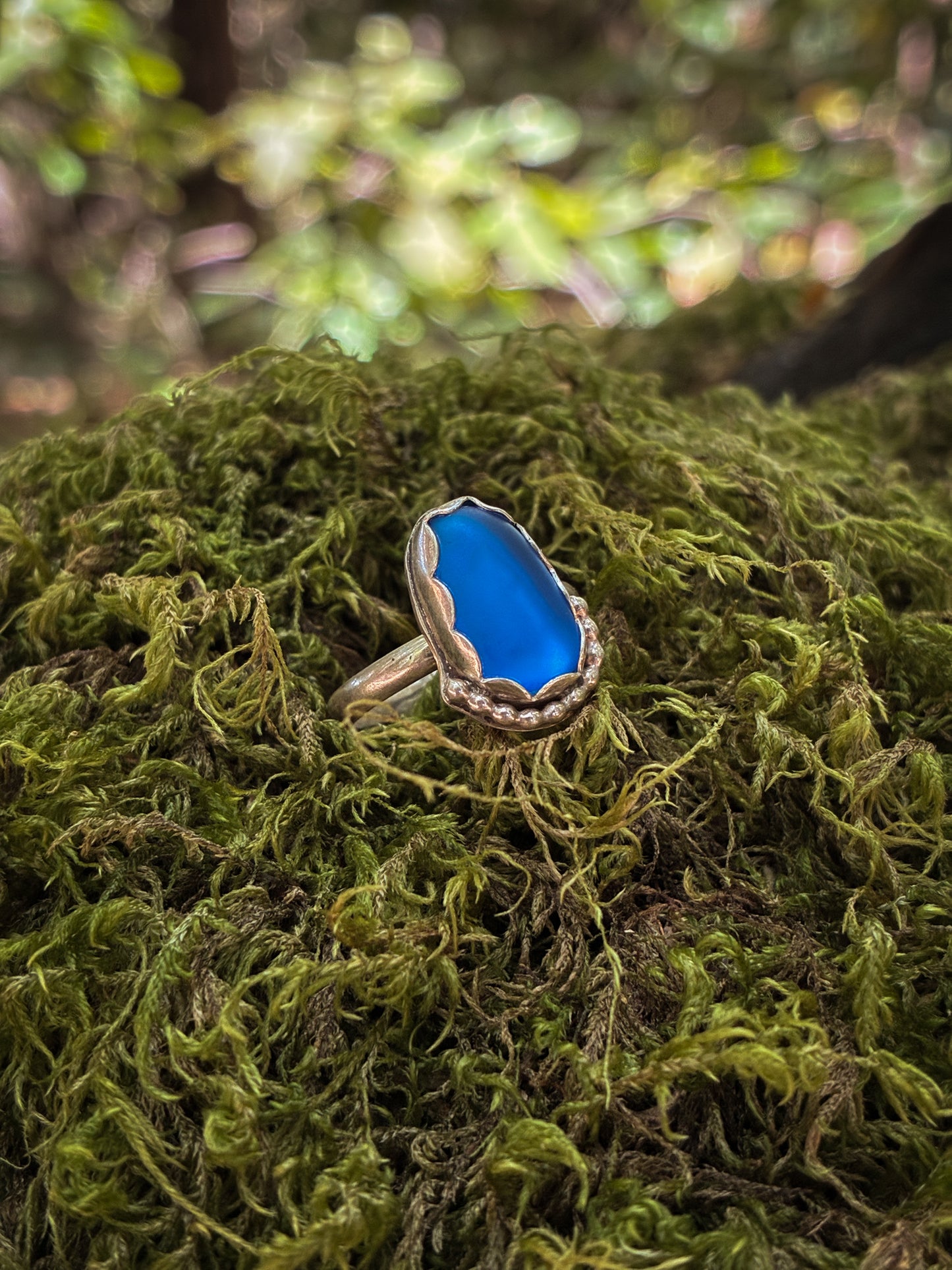 Deep Blue Sea Glass Ring - Size 7