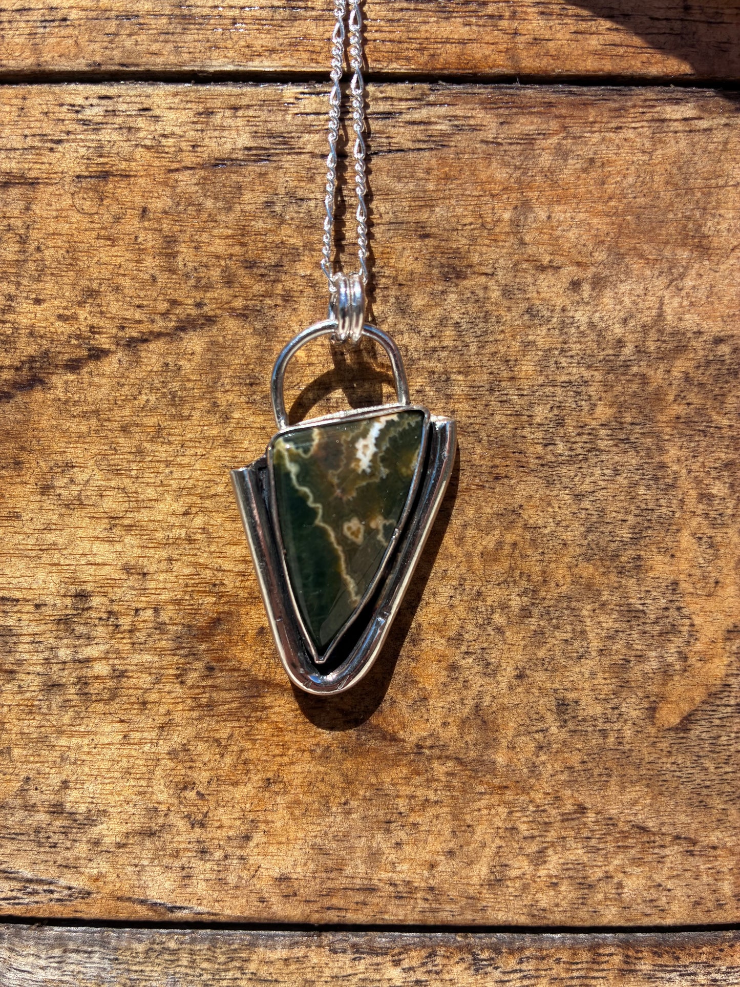 Sterling Silver Ocean Jasper Pendant Necklace – Handmade Statement Jewelry
