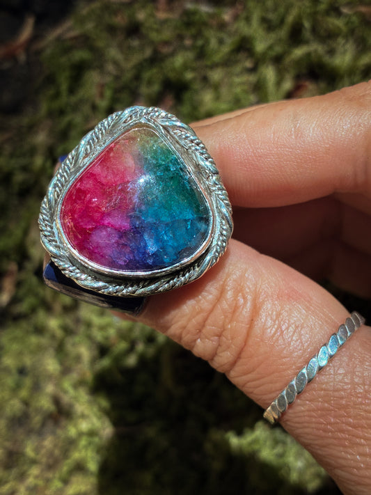 Rainbow Teardrop Quartz Ring - Size 5.5