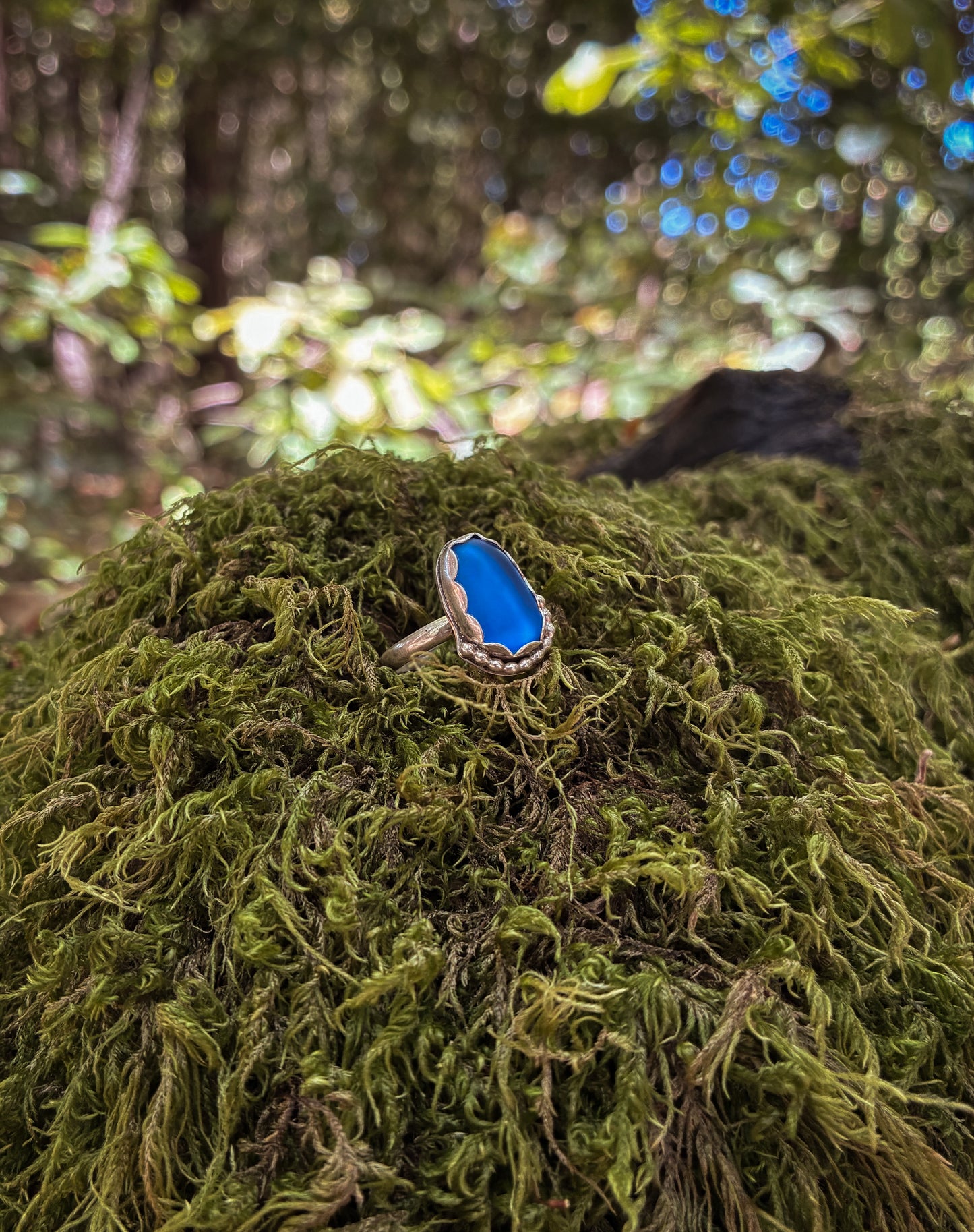 Deep Blue Sea Glass Ring - Size 7