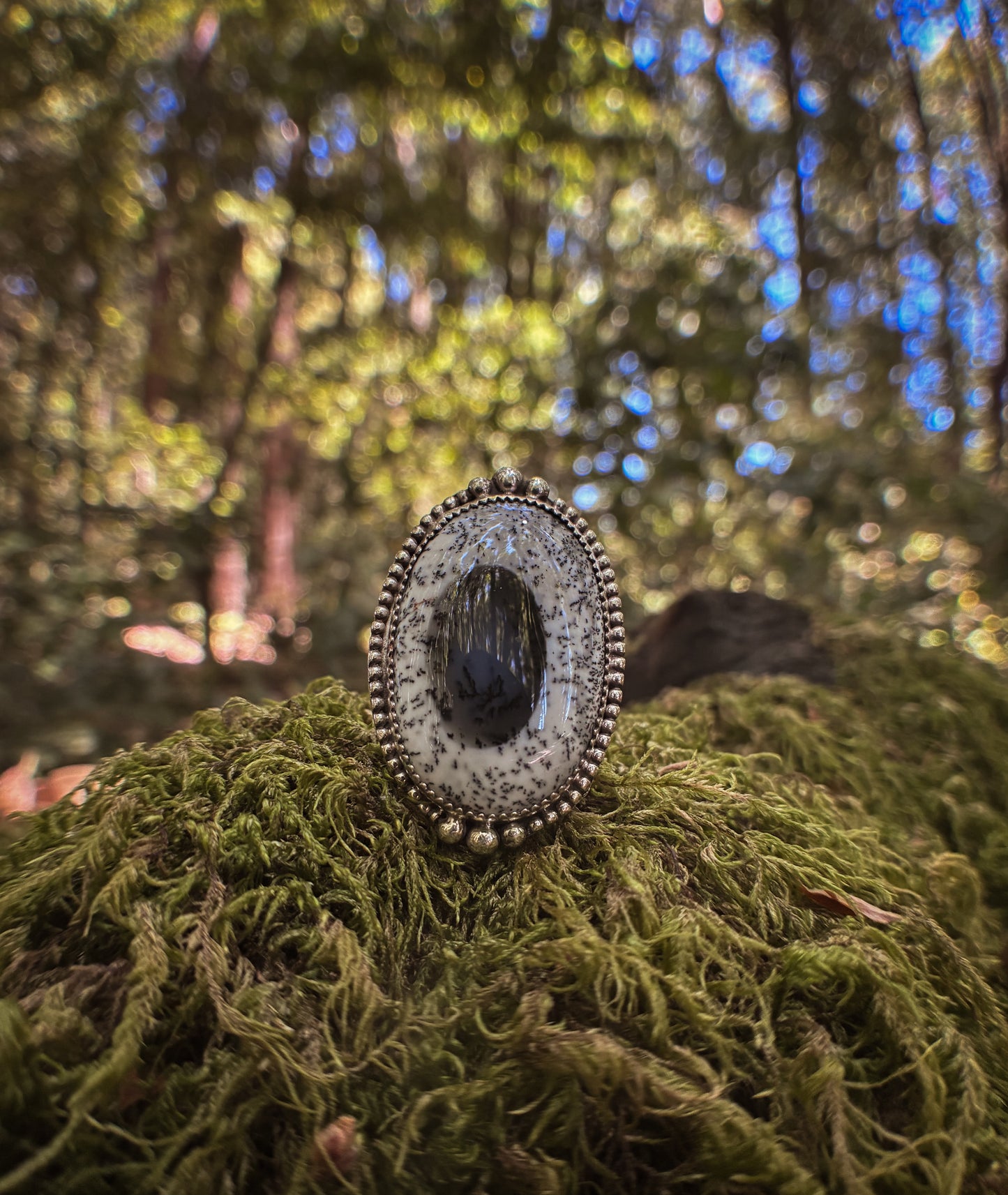Dendritic Agate Forest Ring - Size 10.5