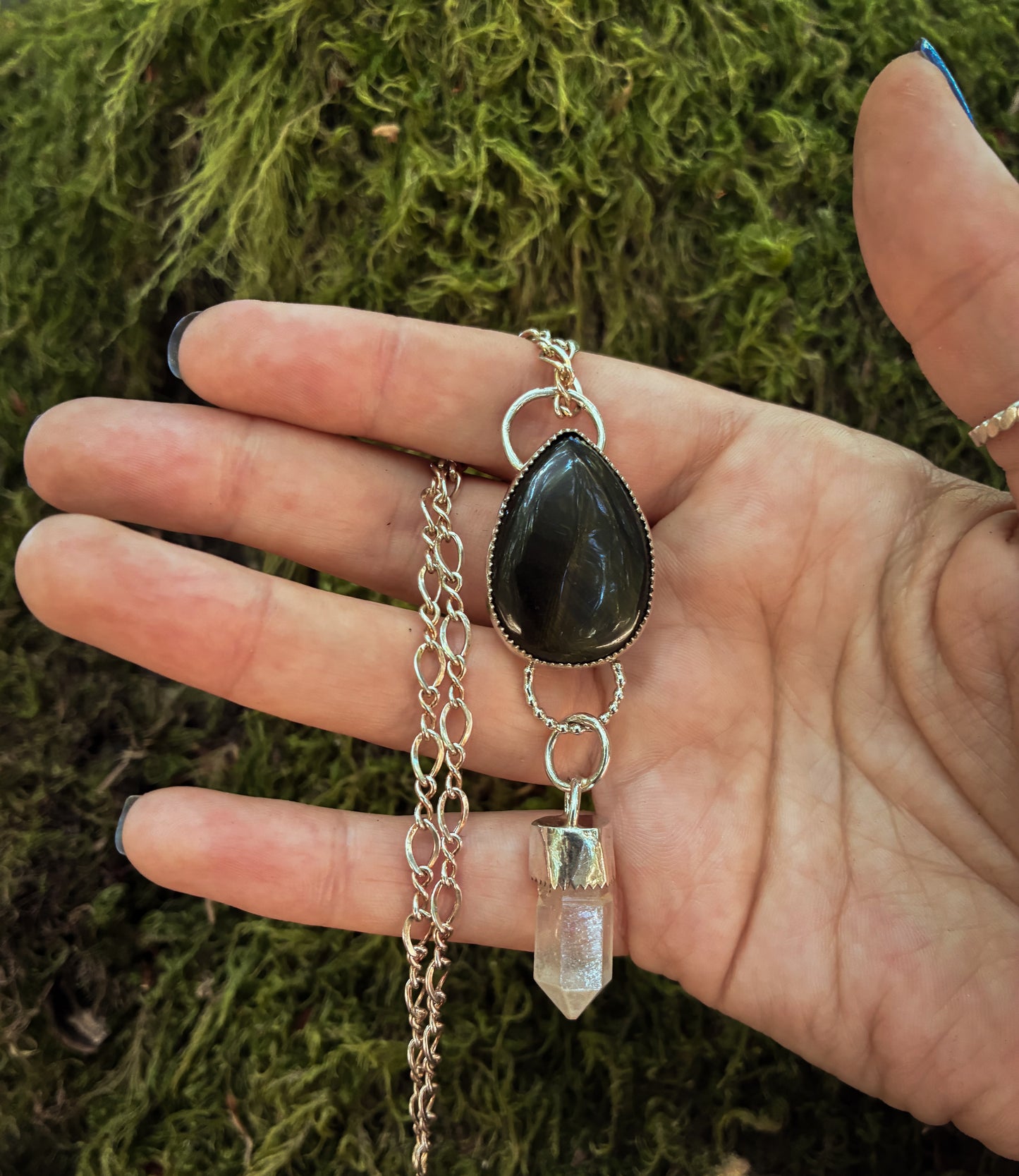 Blue Tiger’s Eye & Quartz Pendant