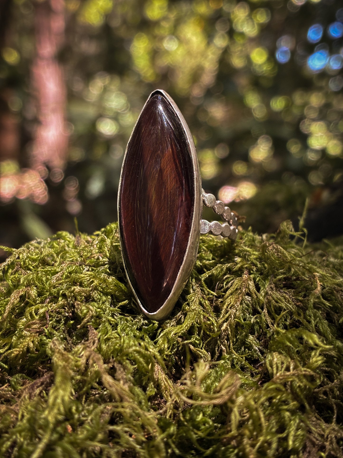 Striped Tiger Eye Marquise Ring - Size 6.25
