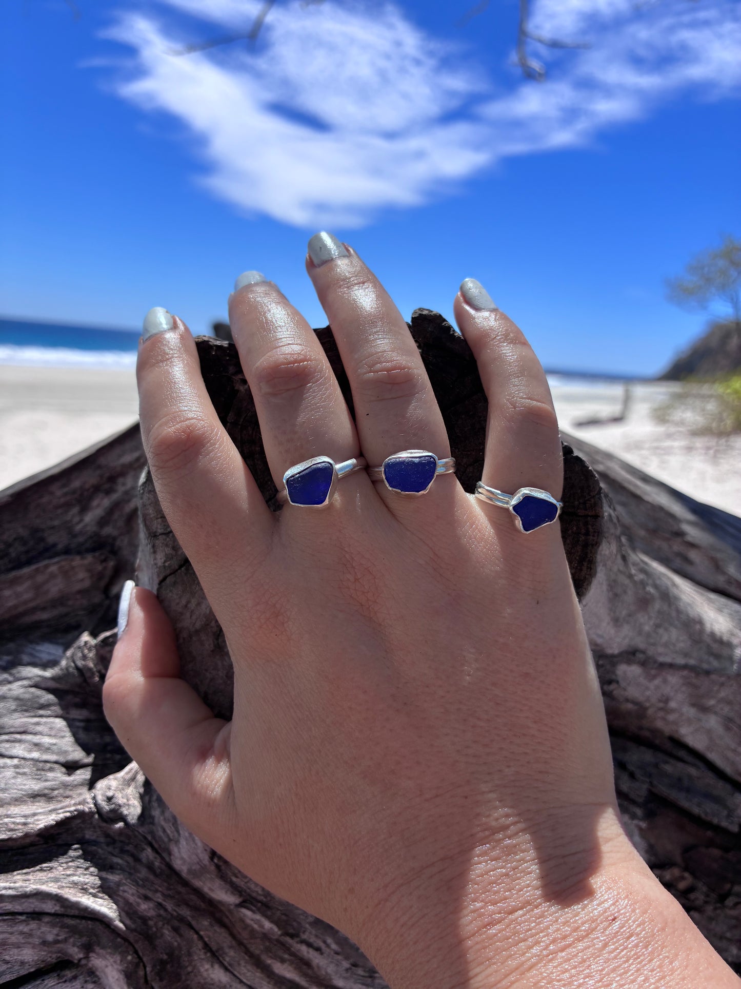 Mendocino Sea Glass Ring – Cobalt Blue Sterling Silver Ring