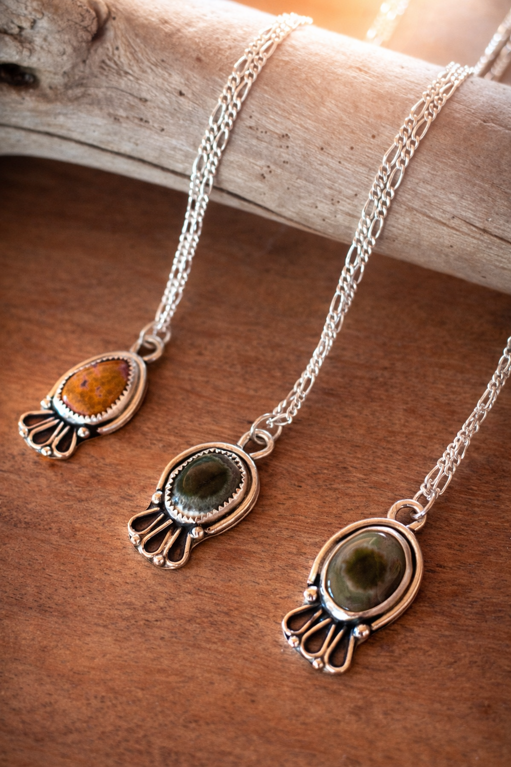 Sterling Silver Ocean Jasper Pendant Necklace – Handmade Artisan Jewelry