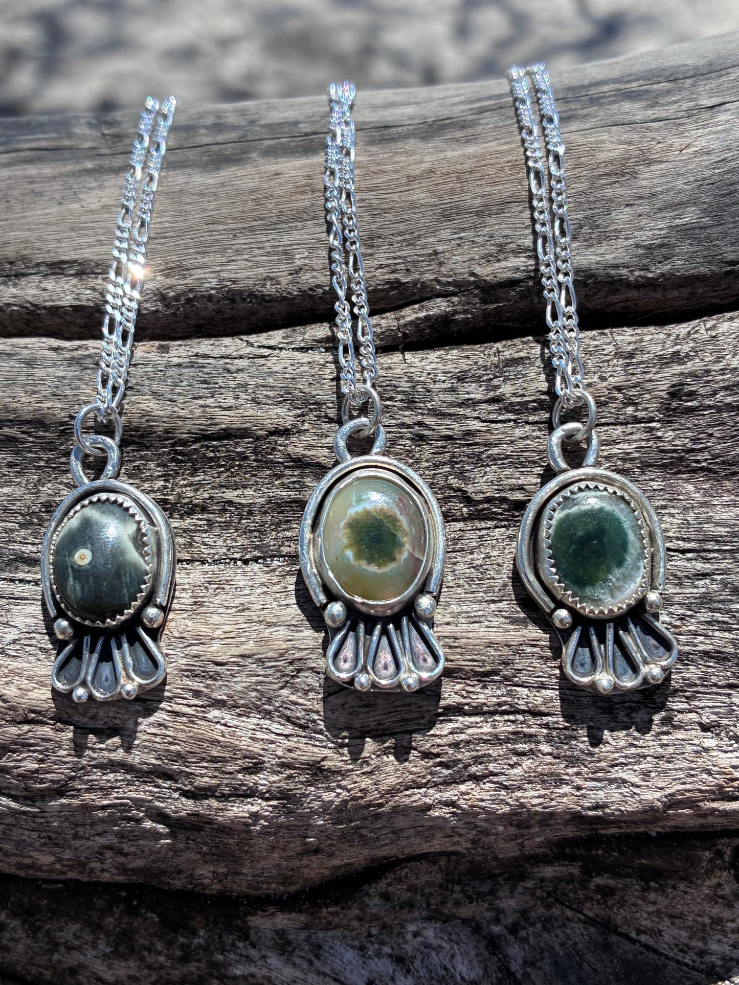 Sterling Silver Ocean Jasper Pendant Necklace – Handmade Artisan Jewelry