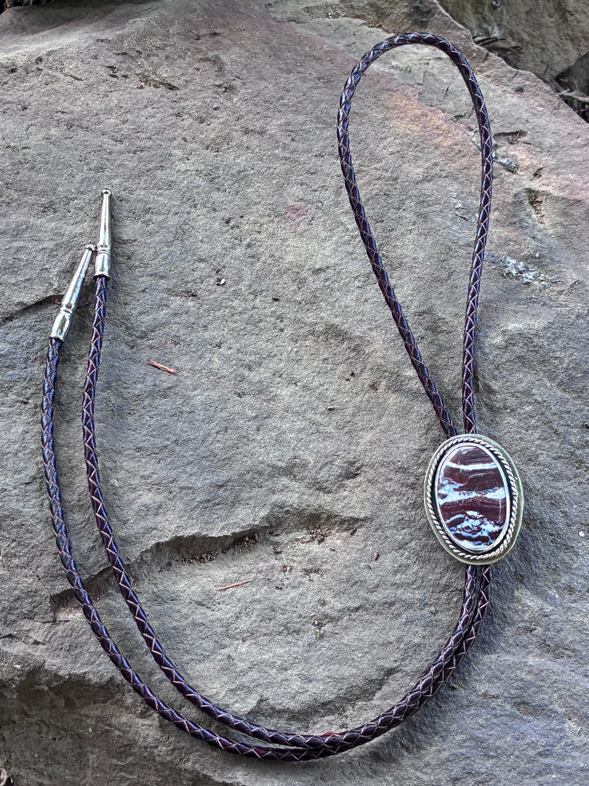 Handmade sterling silver Jasper bolo tie