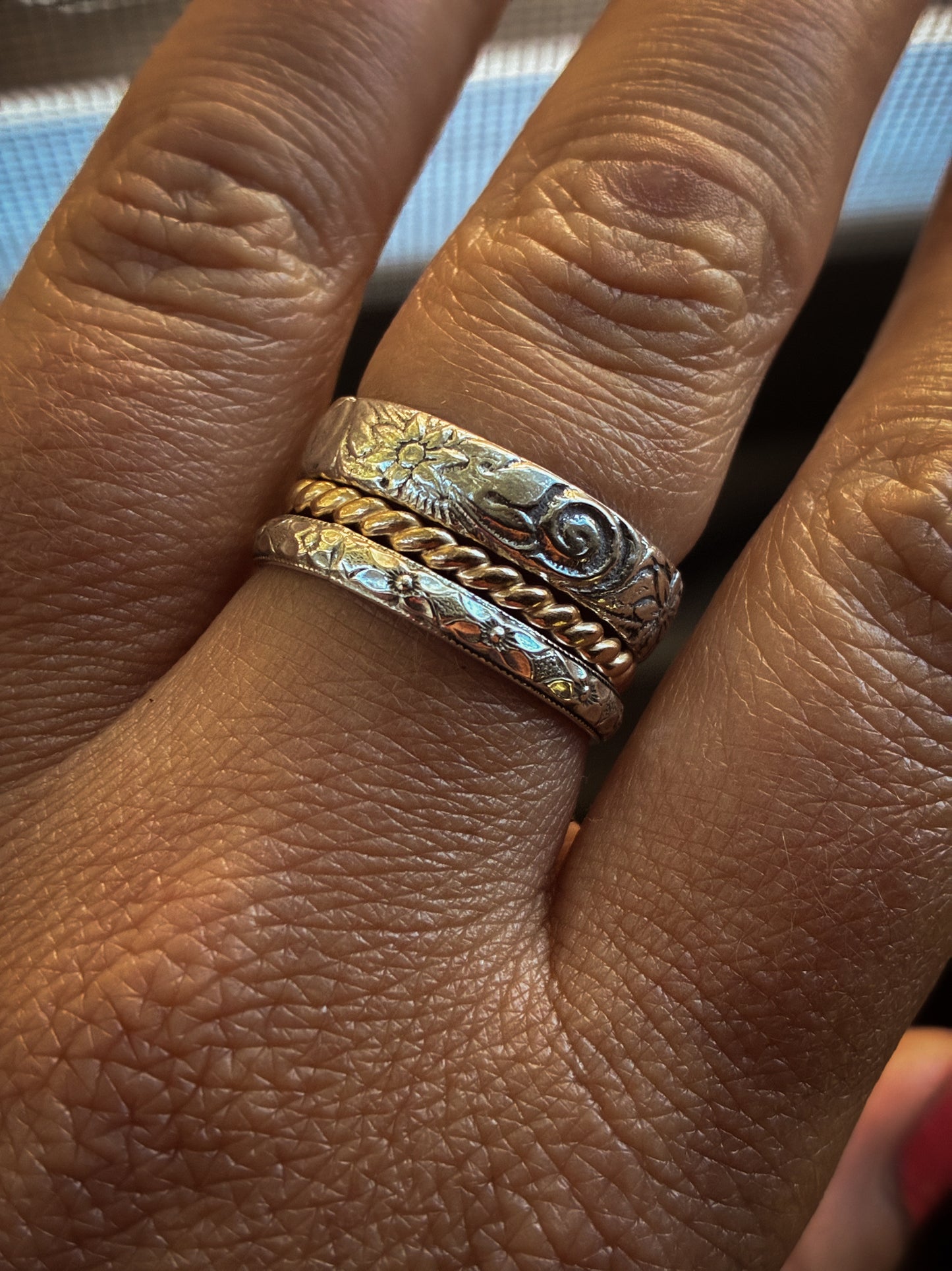 Wide Floral Pattern Stacking Ring