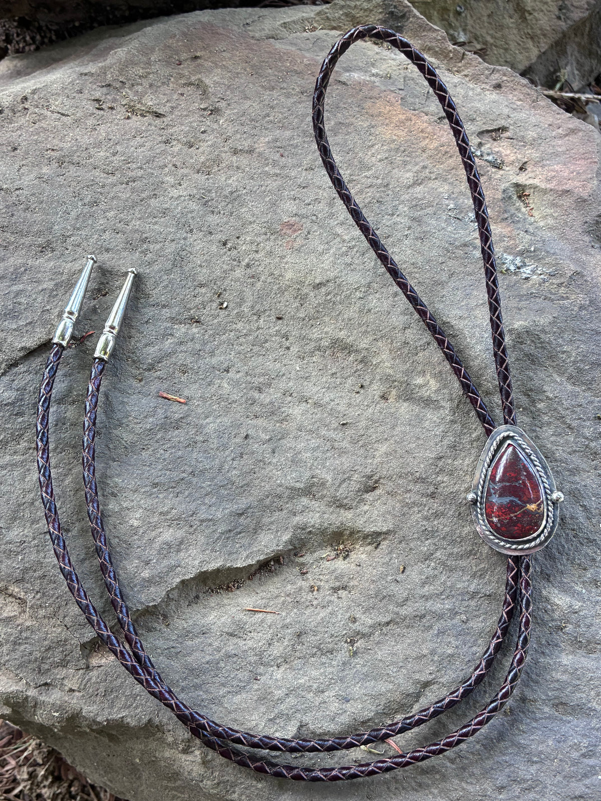 One-of-a-kind red jasper Western bolo tie